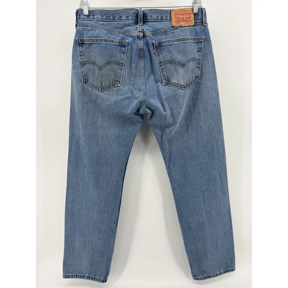 Levi's 505 Size 36x34 Blue Denim Jeans Regular Fit Straight Leg‎ Distressed